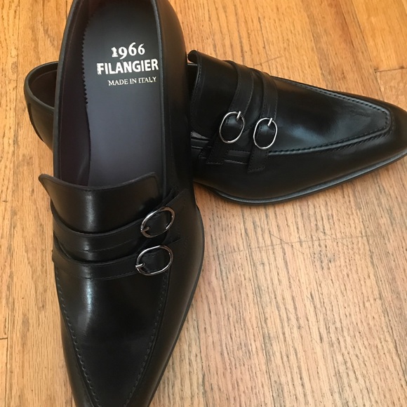 Black all leather double monk slip on main image 7